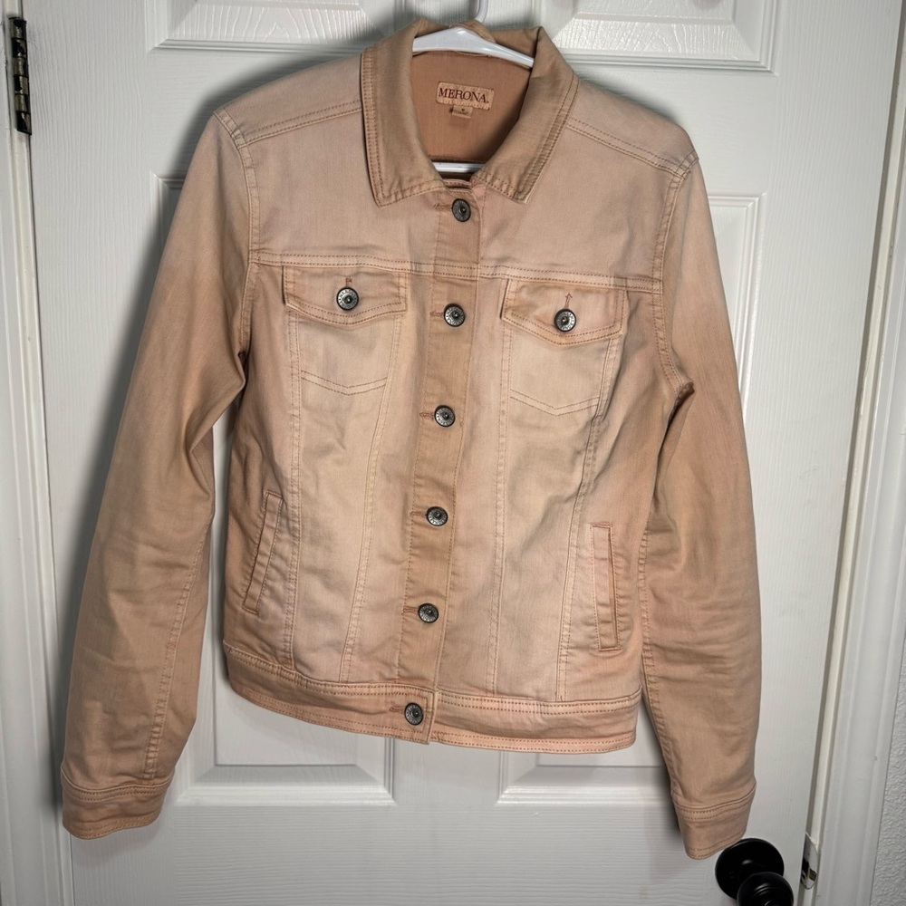 Merona Women's Light Pink‎ Distressed Jean Jacket